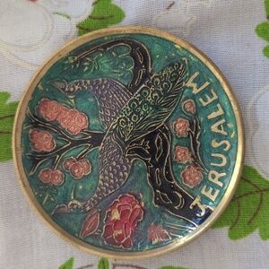 Artistic Jerusalem Ceramic Plate Green & Pink Design